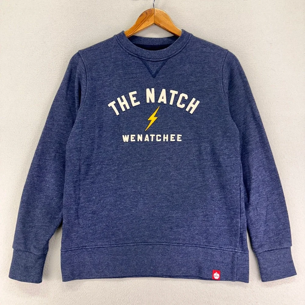 The Natch Stitch Sweatshirt Womens Medium Blue Terry Fleece Crewneck Cozy Comfy